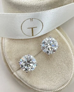 Diamond Stud Earrings VS1 F IGI Certified Round 4 Ct Lab Created 14K White Gold - Picture 1 of 8