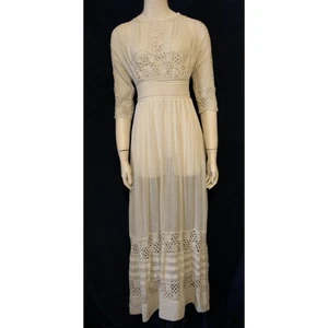 Vintage Edwardian Tea Dress Downton Abbey Wedding Ivory Cotton Lace XS Small - Picture 1 of 6