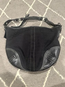 Vintage Y2k Coach 2158 Signature Hobo Shoulder Bag Black Canvas Mini C logo Soho - Picture 1 of 10