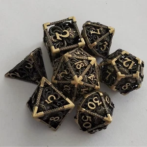7 Pcs Hollow Metal Dice Set for DND RPG Dragon-Engraved Polyhedral Dice Tabletop - Bild 1 von 9