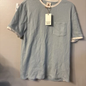 This is a Dandy Del Mar The Cannes Waffelstrick-T-Shirt in Golfblau Neu mit Etikett Größe L - Bild 1 von 2