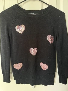 Girls Size Small Black Sweater With Pink Sequin Hearts Back To School - Picture 1 of 4