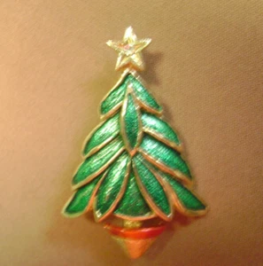 VINTAGE GOLD TONE CRYSTAL STAR ENAMELED CHRISTMAS TREE HOLIDAY BROOCH!!! - Picture 1 of 5