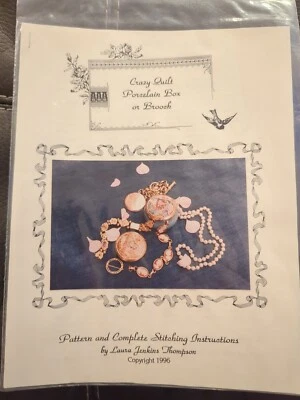 Crazy Quilt Porcelain Box or Brooch  Laura Jenkins Thompson 1996 Pattern - Image 1 of 4