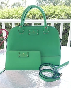 Kate Spade WKRU2485 Kelly Green Small Rachelle Leather Satchel & Wallet Set - Picture 1 of 24