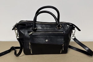 Karen Millen Black Leather Tote Handbag Double Handled Shoulder Strap Medium - Picture 1 of 11