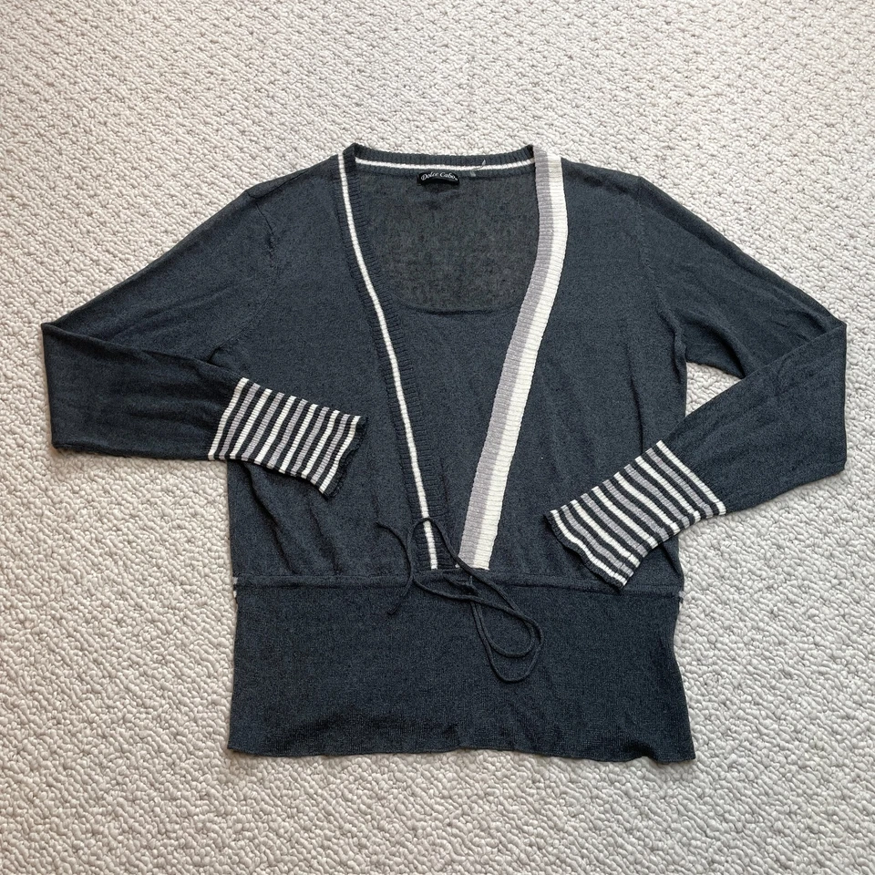 Dolce Cabo Sweater Womens XL Dark Gray and White Striped Drawstring Waist Linen - Image 1 of 4