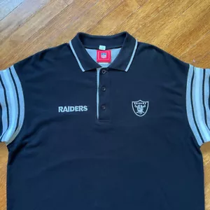 VINTAGE Y2K LA Oakland Raiders NFL Trainers Poloshirt Herren L schwarz gestreift Logos - Bild 1 von 13