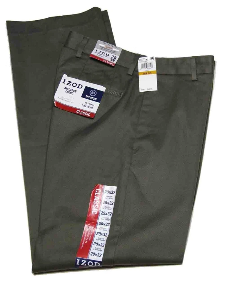 Izod Pants Chinos Non-Iron Flat Front Green Madison Men's Size 29 X 32 - Image 1 of 1