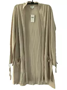 NWT J. Jill Love Linen M Knit Cardigan Cover Up Jacket Top Tan Pockets Tie Slv - Picture 1 of 3