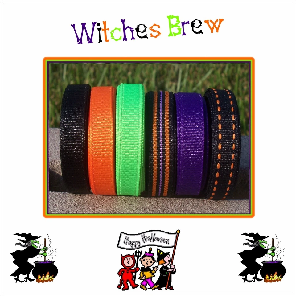 30 yds 3/8" Loopy Bows Spooky Witches Brew Halloween Grosgrain Ribbon 4 Hairbow  - Image 1 of 1