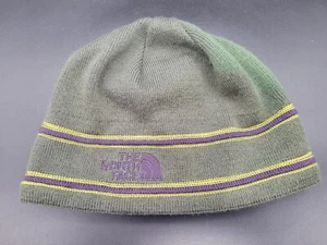 The North Face Gray Green Purple Knit Fleece Lined Beanie Hat - Picture 1 of 6
