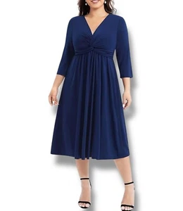 Navy Blue Twist Midi Maxi Dress Size 20W 2X Wedding Evening Special Event Plus - Picture 1 of 10