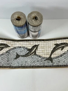 4 Rolls Borders 49-068 Mosaic Dolphin Wallpaper Border Tan Gray Blue Tile - Picture 1 of 5