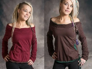 OFF THE SHOULDER JUMPER Pixie Hippy Psytrance Festival Party Boho Trippy Top - Picture 1 of 20