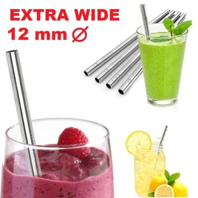 CPUK 12MM EXTRA WIDE REUSABLE METAL STRAWS ECO FRIENDLY SMOOTHIE PARTY CLEANING BRUSH