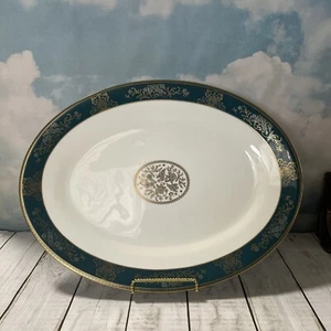 "Plato para servir ovalado Wedgwood Agincourt R4513 Bone China dorado azul verde 15 5/8""" - Imagen 1 de 11