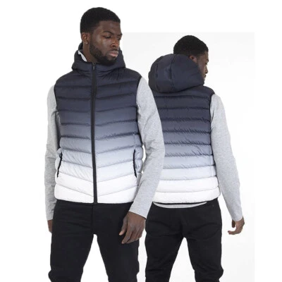 Mens Brave Soul BlackBurn Padded Hooded Gilet Black Gradient Bodywarmer - Image 1 of 4
