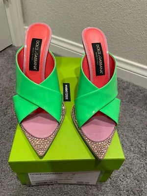 Sandalias DOLCE & GABBANA Tacón Cónico Verde Rosa Punta Abierta Cuero Talla 8.5 $1295 Foto 1 de 4