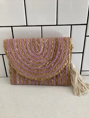 Rafia или солома богемное современный через плечо сумка розовый сиреневый новый - Изображение 1 из 4