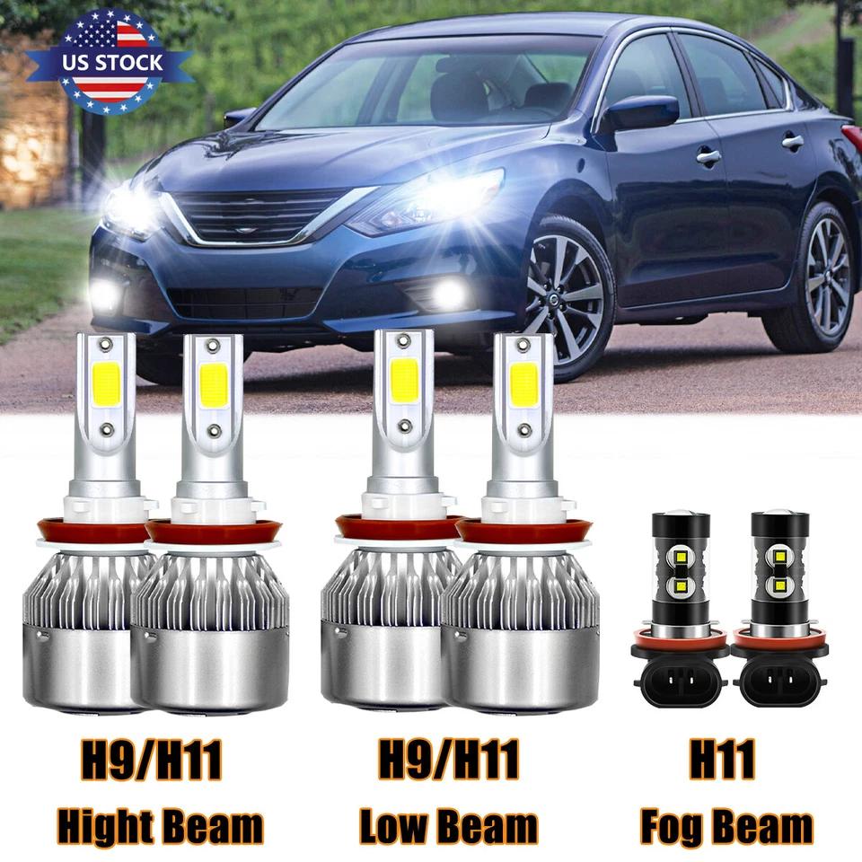 For 2007-2018 Nissan Altima Combo LED Headlight + Fog light bulbs Kit 6000k - Image 1 of 4