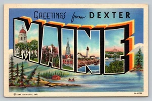 Postcard ME Large Letter Greetings From Dexter Maine Vintage Linen Unposted - Picture 1 of 2
