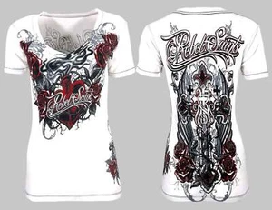 Rebel Saint By Affliction Women's T-shirt Morticia - Picture 1 of 13