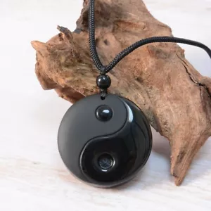 Collar Colgante Obsidiana Negra Yin Yang Feng Shui Taichi Colgante Protección - Imagen 1 de 8
