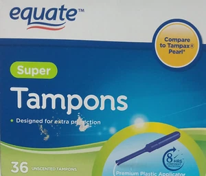 Equate Tampons with Plastic Applicators, Unscented, Super (36 Count) - Picture 1 of 3