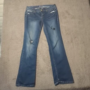 Amethyst Flared Jeans Size 11 Juniors Distressed Low Waist Measures 33 x 31.5 - Picture 1 of 10