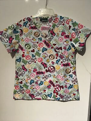 Butterflies Flowers V-Neck Bonita Scrub Top Medical Nurse Dental Vet Size M - Image 1 of 4