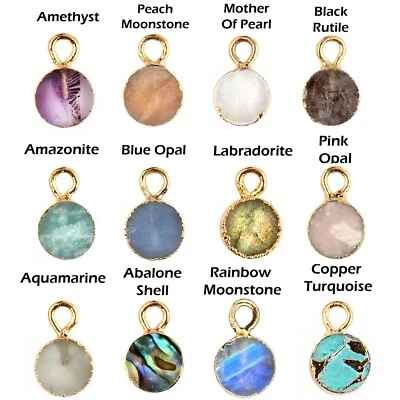 Dijes redondos de 6 mm con piedras preciosas reales chapados en oro hágalo usted mismo conectores de pulsera de fianza individuales Foto 1 de 4