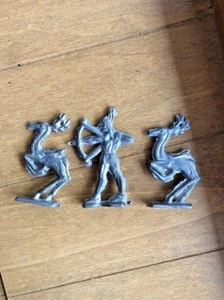 Vintage 1940s Lead Figurine Native American Indian Bow and Arrow Hunting 2 Deer - Picture 1 of 12