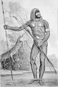 NOUVELLE-GUINÉE : GUERRIER du PASSAGE MARIANNE - Gravure 19e siècle - Picture 1 of 3