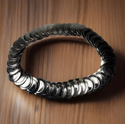 Vintage Silver Tone Elizabeth II Regina Coins Stretchy Belt Boho Gypsy M-2XL - Image 1 of 4