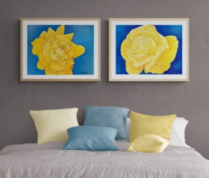 Impresiones de póster de arte de pared rosa amarilla decoración del hogar 1996 - Juego de 2 - Artist Estate - Imagen 1 de 20