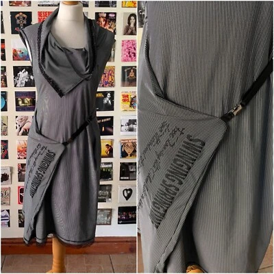 Vintage Anos 90 Y2K Arquivo Francês Preto Branco Listrado Vestido Alça Escrita - Imagem 1 de 4