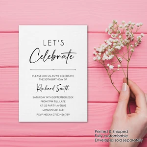 Invitación Fiesta Cumpleaños Minimalista Personalizada Té 30 40 50 60 70 - Imagen 1 de 8