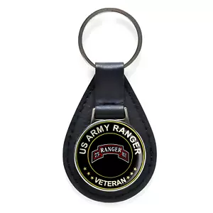 Portachiavi in pelle nera veterano ranger esercito americano argento portachiavi regalo militare - Foto 1 di 3