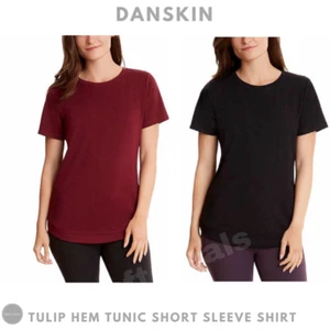 Danskin Damen Tunika Kurzarmshirt mit Tulpensaum (Granatrot oder Schwarz Salz) - Bild 1 von 7