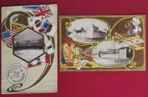 LOTE DE 2 PC EXPOSICIÓN INDUSTRIAL JAPÓN TOKIO BANDERA DE EE. UU. COREA REINO UNIDO ALEMANIA BANDERA ANTIGUA ARTE - Imagen 1 de 2