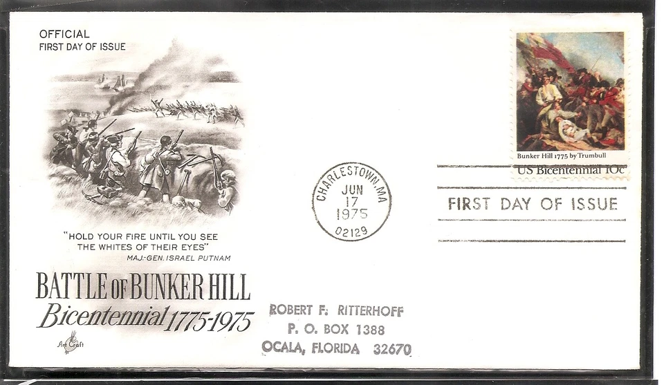 US SC #1564 Bunker Hill Battle FDC . Artcraft Cachet - Image 1 of 1