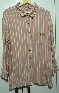 Roxy Oversized Button Up Shirt Womens Small Long Sleeve Pink/white - Picture 1 of 4