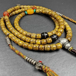 Authentische 7 mm 108 Lotus kleine Halskette Mala | alte tibetische Gebetsperlen für Frauen - Bild 1 von 10