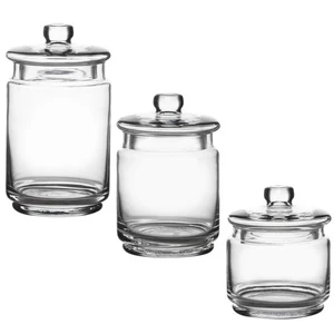 Glass Apothecary Jars with Lids - Set of 3 for Bathroom Storage, Qtip & Cotto... - Picture 1 of 7