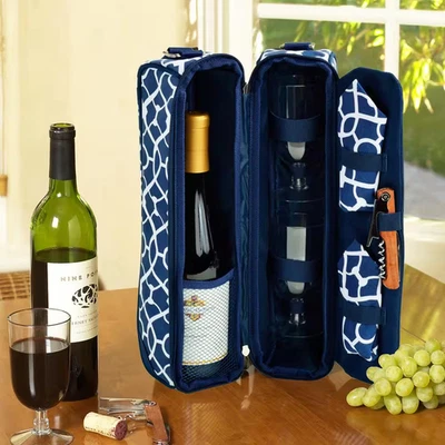 Bolso de Vino Colección Sunset Trellis Azul para 2 con Copas Foto 1 de 4