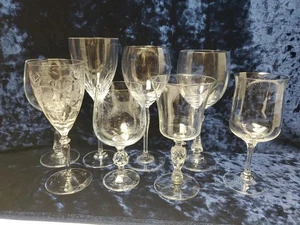 8) Wine / Water Glasses Clear Goblets  Mismatched Vintage Stemware  🤩STUNNING! - Picture 1 of 11
