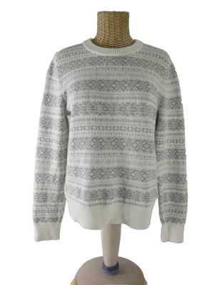 Nuevo Suéter J Crew Para Mujer M Gris Marfil LS 100% Algodón Nordic Fair Isle Nuevo con Etiquetas $79 Foto 1 de 4