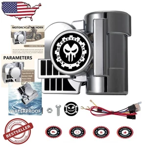 Upgrade Silver Air Horn Kit - 150dB Loud Motorcycle Train Horn - Universal 12... - Bild 1 von 9