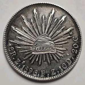 8 reales de plata de México 1896 Zs Fz KM# 377,13 XF - Imagen 1 de 4